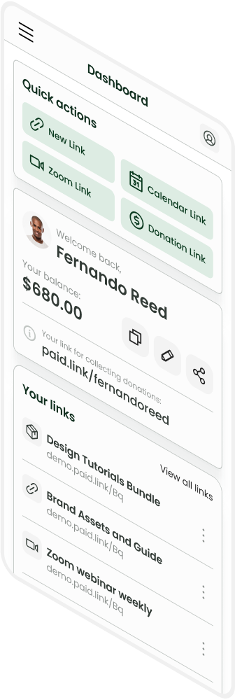 Screenshot Paid.link Mobile Dashboard