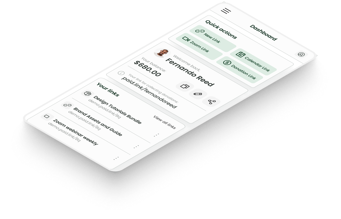 Screenshot Paid.link Mobile Dashboard